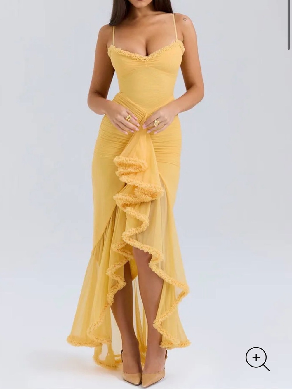Ruched Yellow Maxi Dress New